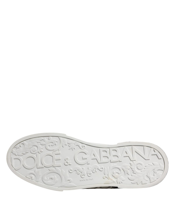Dolce & Gabbana White Black Logo Low Top Leather Sneakers Shoes