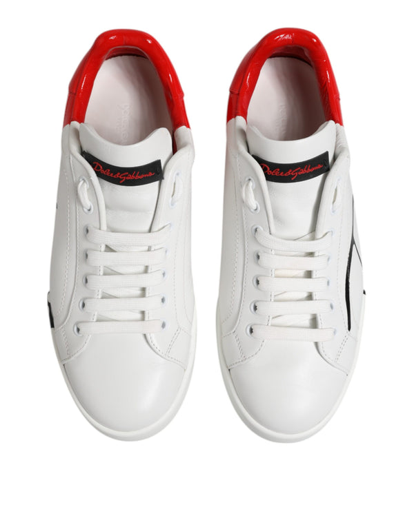 Dolce & Gabbana White Red Logo Low Top Leather Sneakers Shoes
