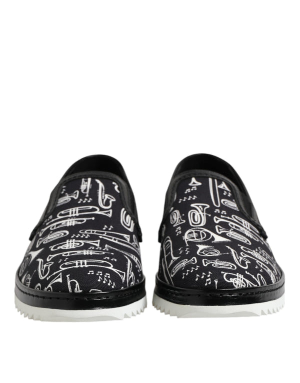 Dolce & Gabbana Black Slip On Printed Men Loafers Shoes