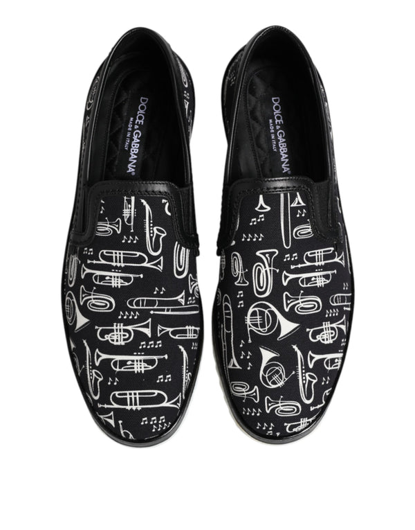 Dolce & Gabbana Black Slip On Printed Men Loafers Shoes