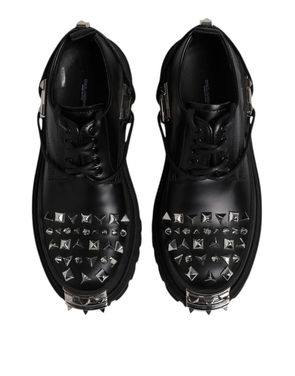Dolce & Gabbana Black Leather Embellished Trekking Derby Shoes