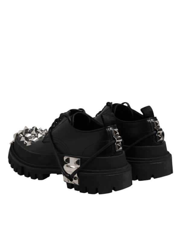 Dolce & Gabbana Black Leather Embellished Trekking Derby Shoes
