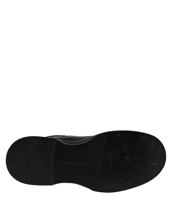 Dolce & Gabbana Black Leather Mid Calf Boots Flats Shoes