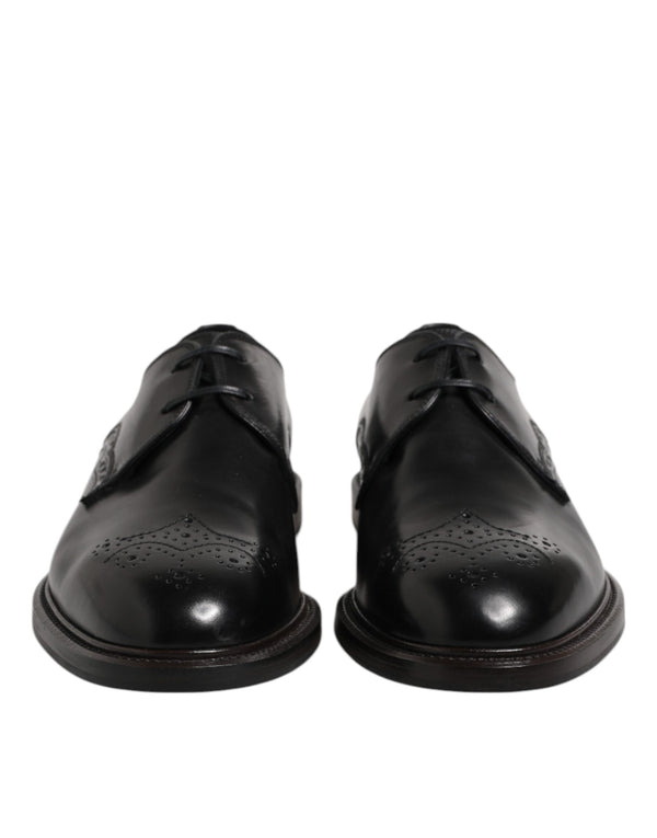 Dolce & Gabbana Black Leather Derby Wingtip Formal Shoes