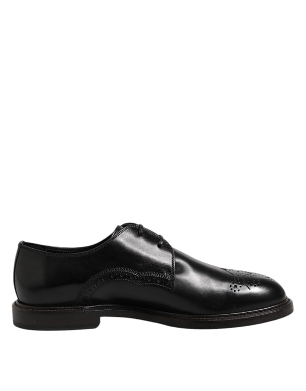 Dolce & Gabbana Black Leather Derby Wingtip Formal Shoes