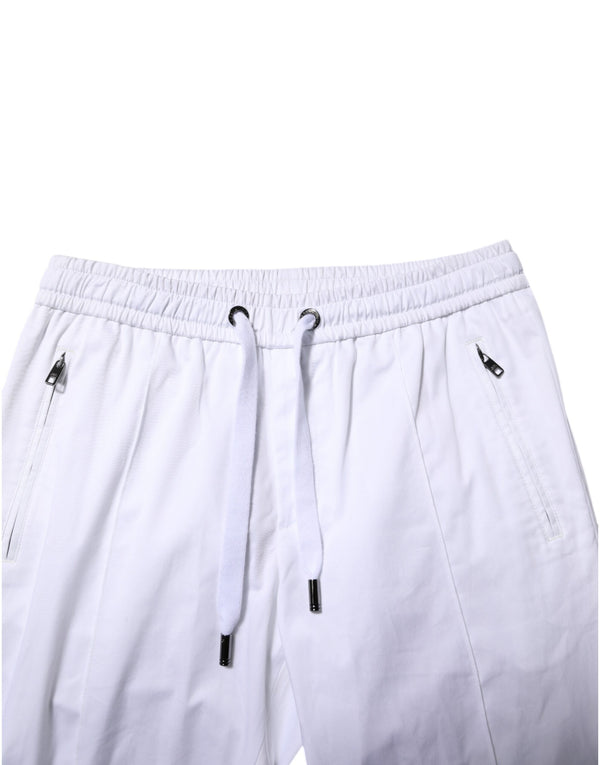 Dolce & Gabbana White Cotton Stretch Logo Men Jogger Pants