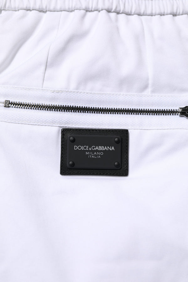 Dolce & Gabbana White Cotton Stretch Logo Men Jogger Pants