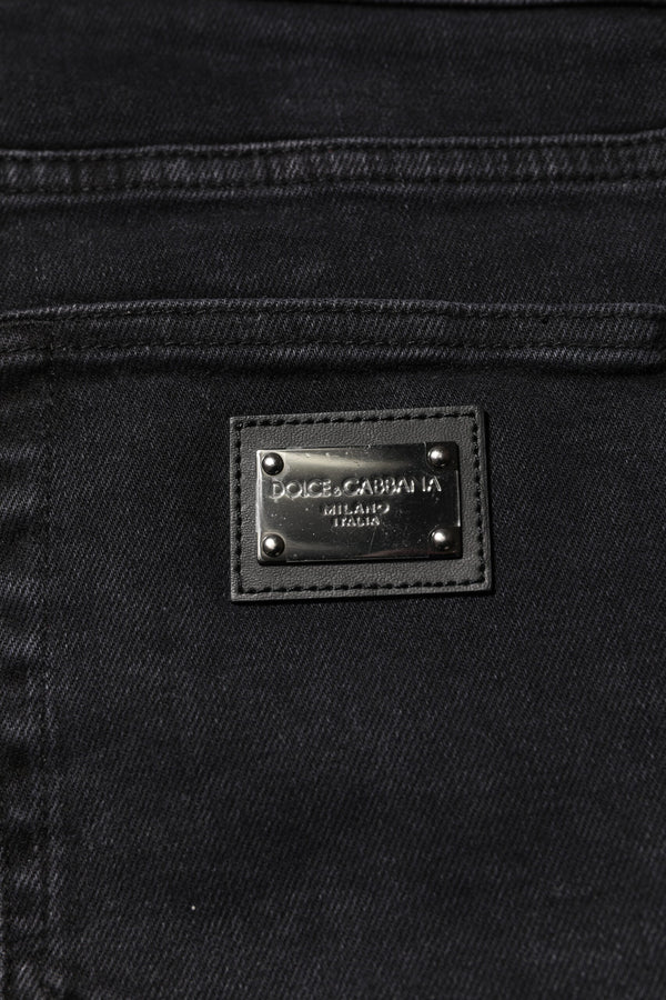Dolce & Gabbana Black Cotton Logo Plaque Denim Jeans