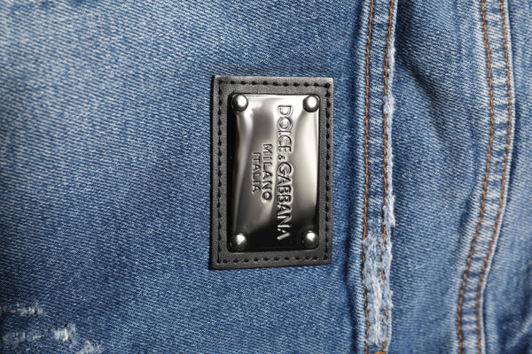 Dolce & Gabbana Blue Washed Cotton Logo Plaque Denim Jeans