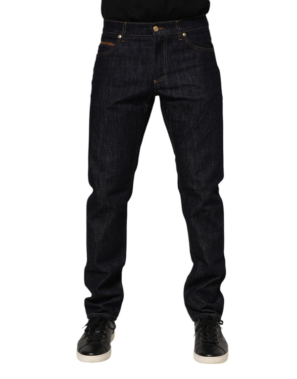 Dolce & Gabbana Dark Blue Cotton Logo Plaque Men Denim Jeans