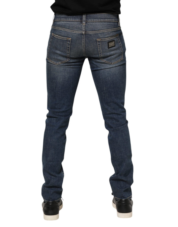 Dolce & Gabbana Blue Washed Skinny Logo Plaque Men Denim Jeans