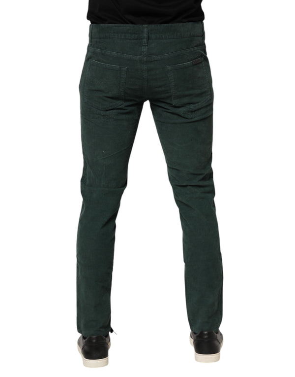 Dolce & Gabbana Green Cotton Corduroy Skinny Pants