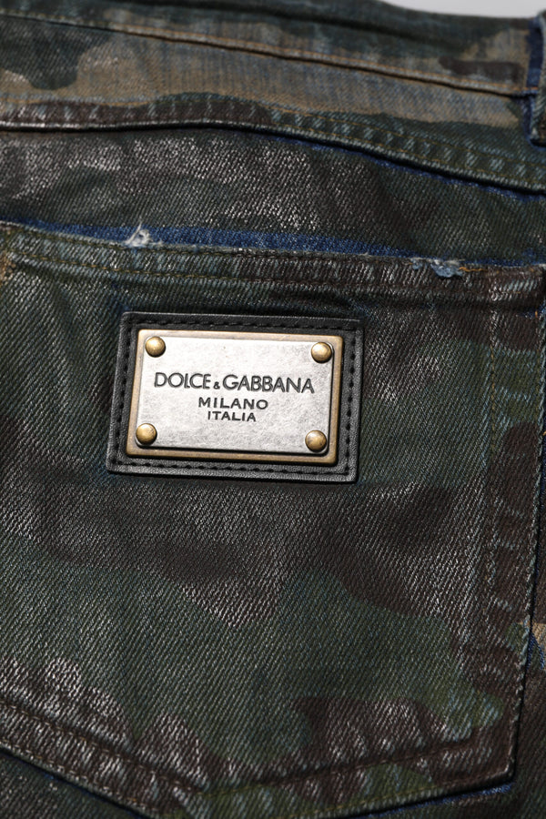 Dolce & Gabbana Blue Cotton Camouflage Denim Jeans