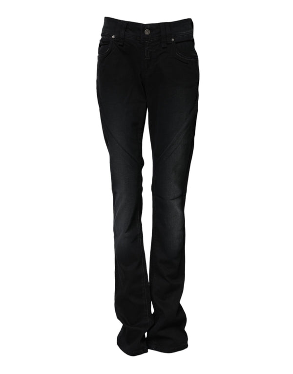 John Galliano Black Cotton Mid Waist Tapered Denim Jeans