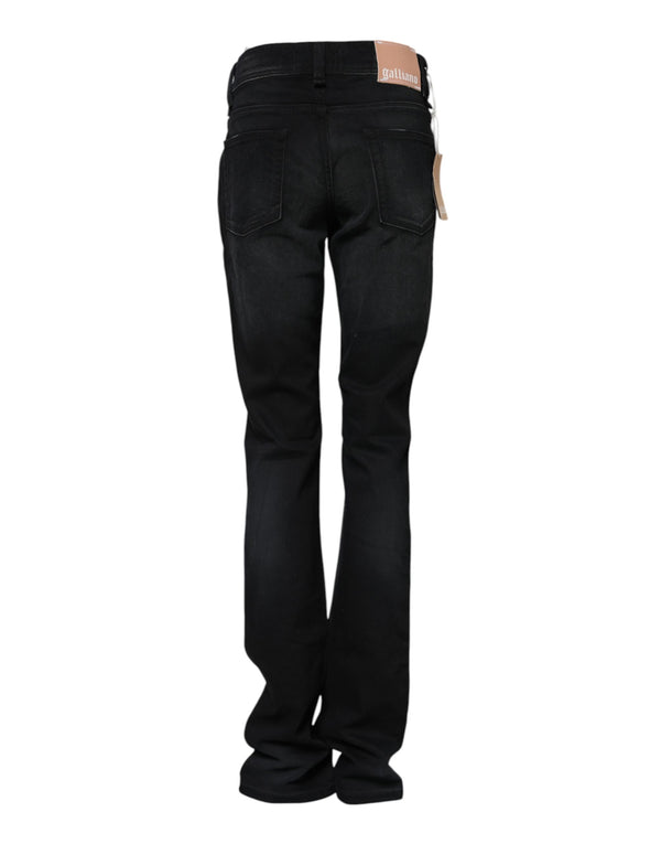 John Galliano Black Cotton Mid Waist Tapered Denim Jeans