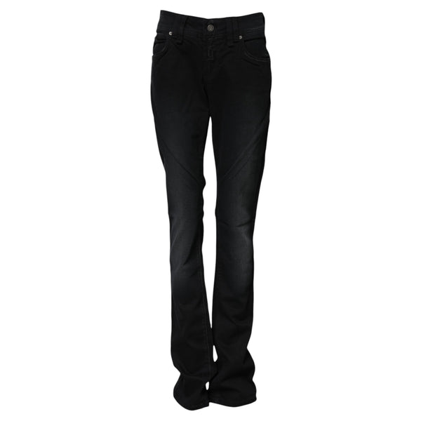 John Galliano Black Cotton Mid Waist Tapered Denim Jeans