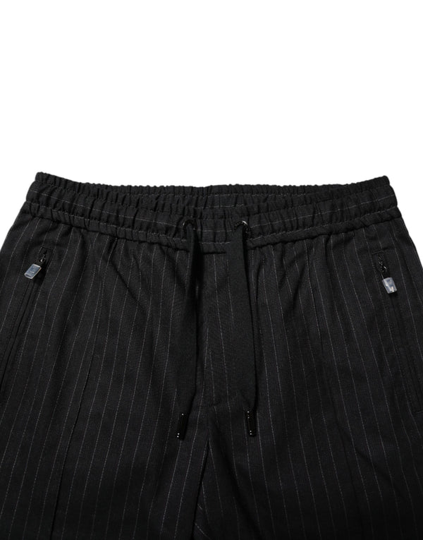 Dolce & Gabbana Black Striped Wool Men Jogger Pants