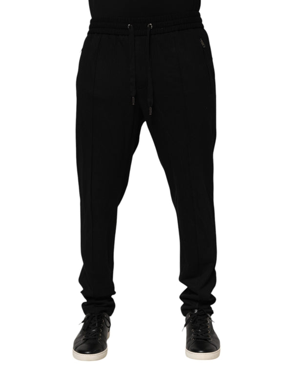 Dolce & Gabbana Black Viscose Skinny Logo Men Jogger Pants