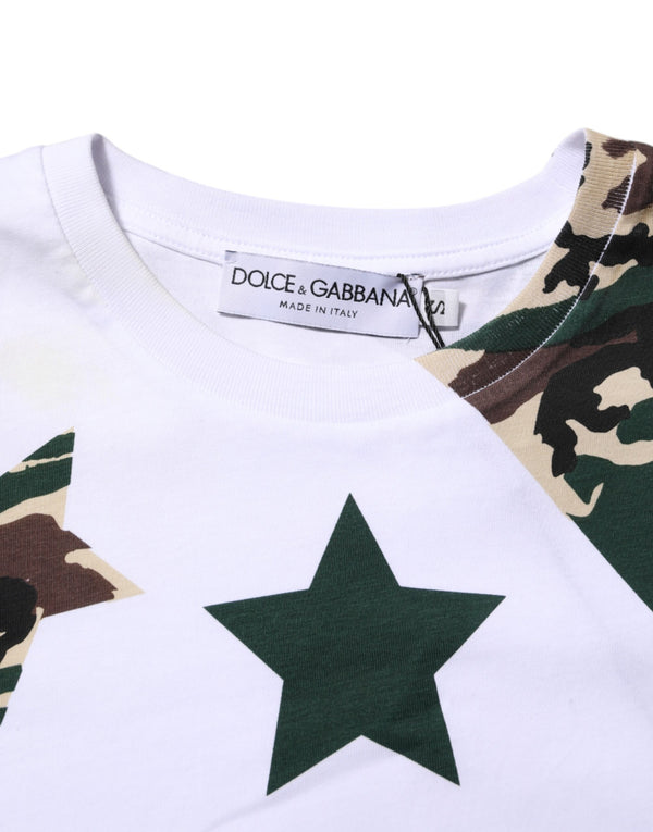 Dolce & Gabbana White Camouflage Cotton Men Crew Neck T-shirt