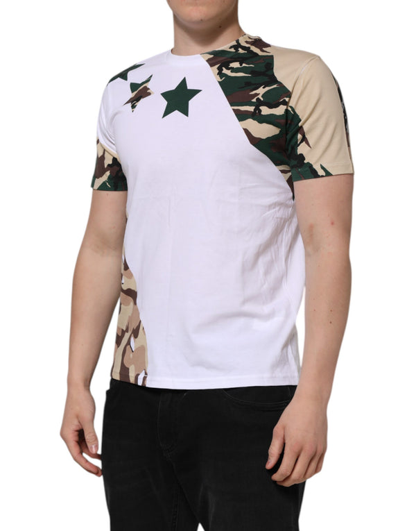 Dolce & Gabbana White Camouflage Cotton Men Crew Neck T-shirt