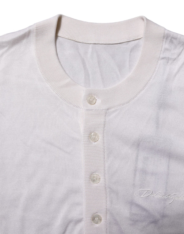 Dolce & Gabbana White Silk Short Sleeves Men Henley T-shirt