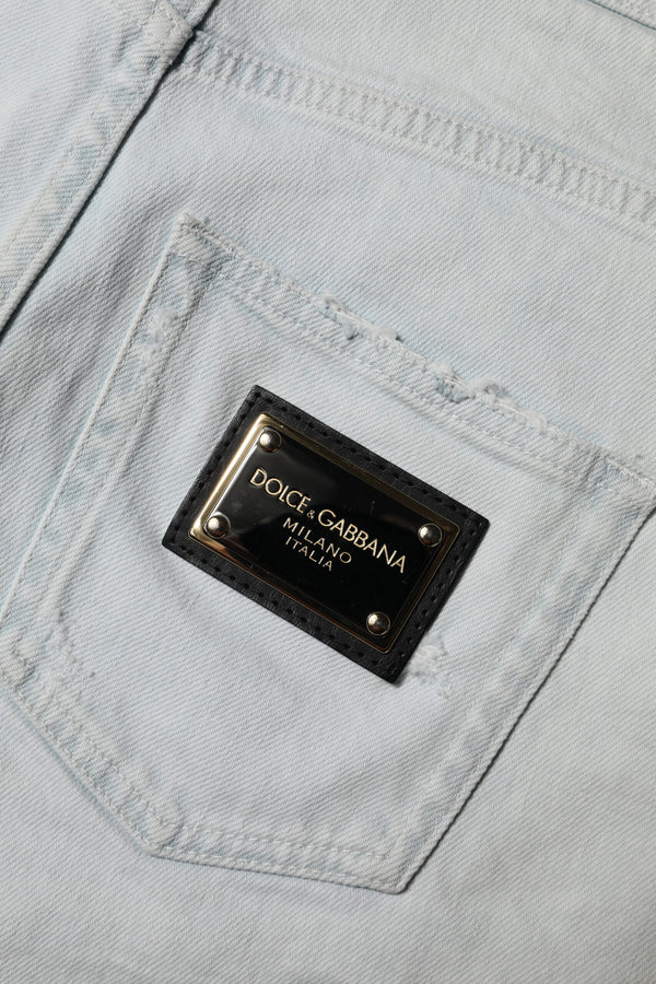 Dolce & Gabbana Light Blue Washed Denim Cotton Hot Pants Shorts