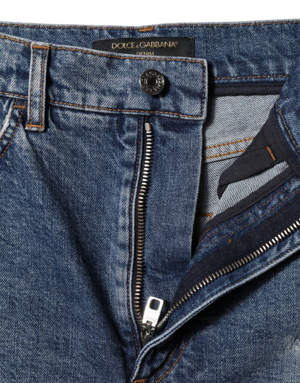 Dolce & Gabbana Blue Tattered Denim Cotton Hot Pants Shorts