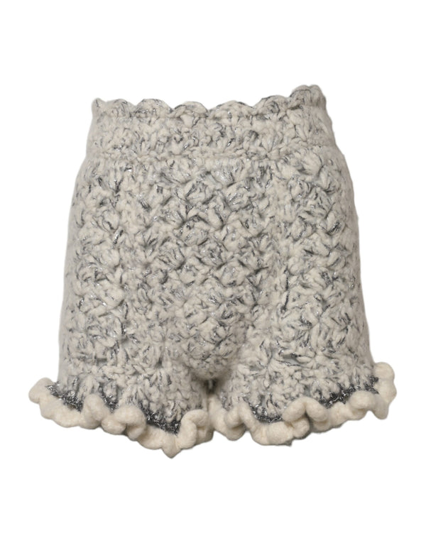 Dolce & Gabbana Metallic Bouclé Knit Cashmere Ruffled Shorts