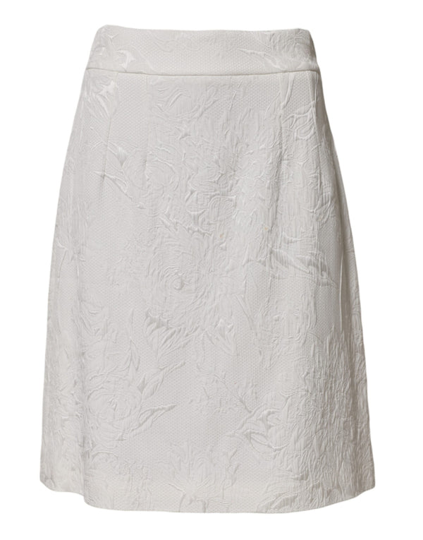 Dolce & Gabbana White Floral Brocade A-line High Waist Skirt