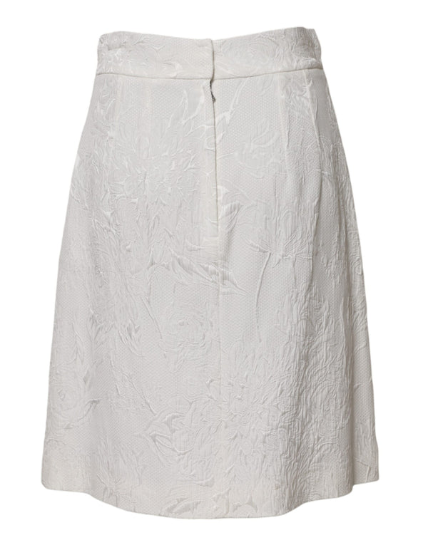 Dolce & Gabbana White Floral Brocade A-line High Waist Skirt