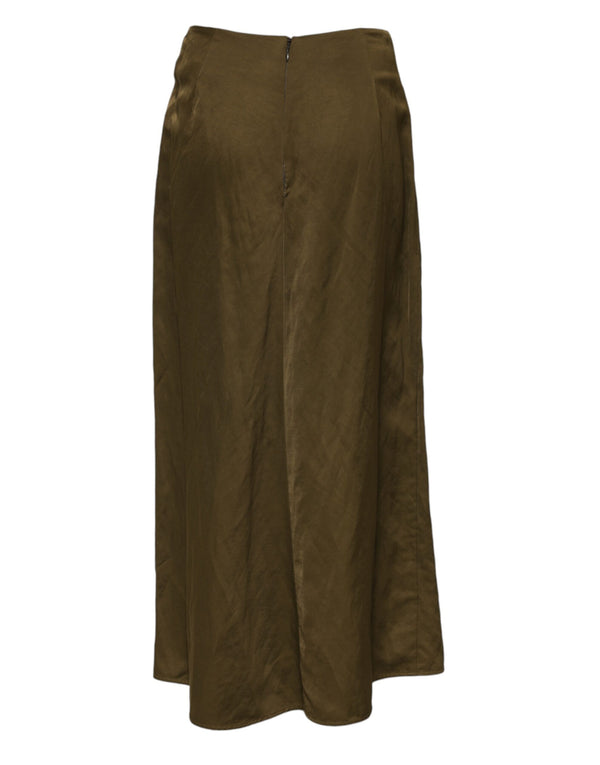 Jil Sander Olive Green Viscose A-line High Waist Midi Skirt
