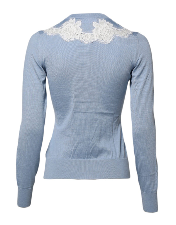 Dolce & Gabbana Blue Floral Lace Detailing Cardigan Sweater
