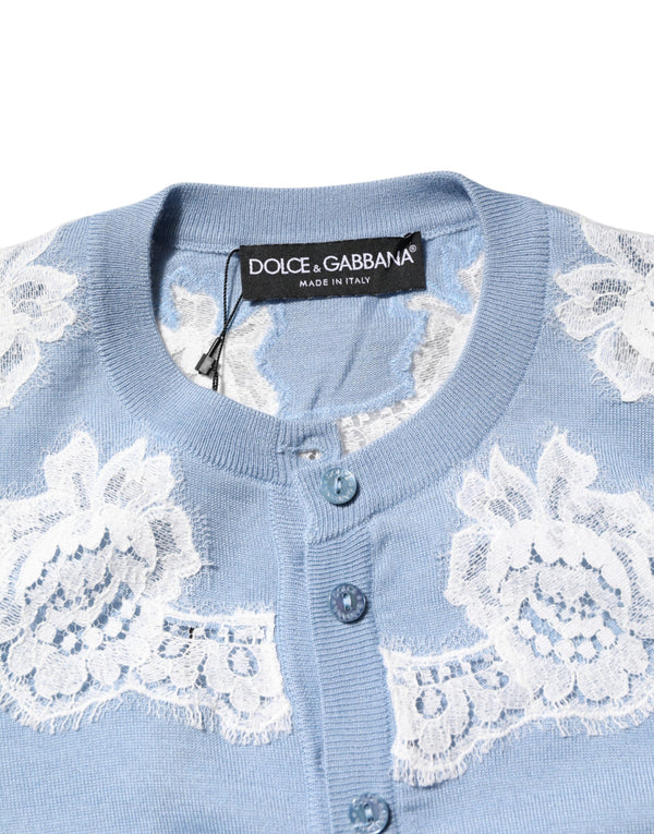 Dolce & Gabbana Blue Floral Lace Detailing Cardigan Sweater