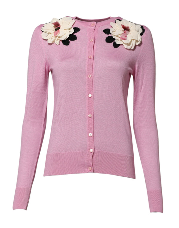 Dolce & Gabbana Pink Floral Detailing Cardigan Sweater