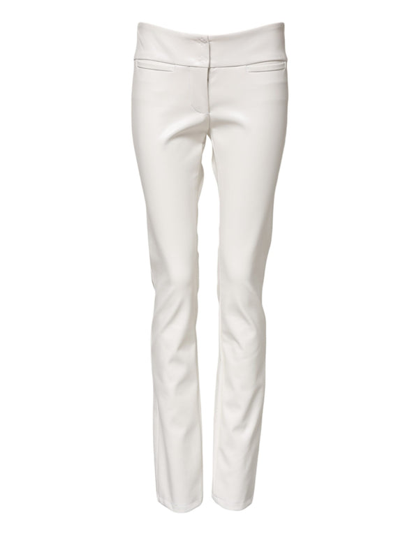 Dolce & Gabbana White Polyurethane High Waist Tapered Pants