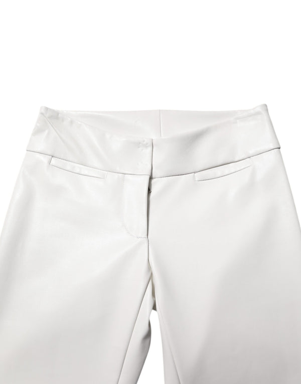 Dolce & Gabbana White Polyurethane High Waist Tapered Pants