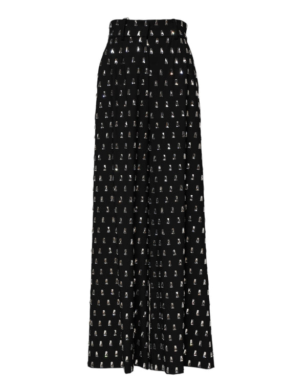 Dolce & Gabbana Black Crystal Embellished Wide Leg Pants