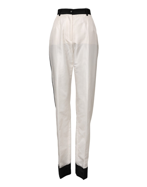 Dolce & Gabbana White High Waist Straight Dress Trouser Pants