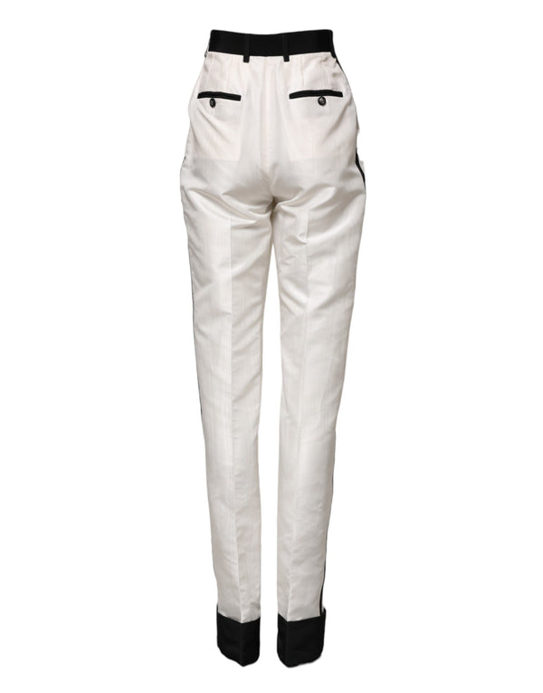 Dolce & Gabbana White High Waist Straight Dress Trouser Pants