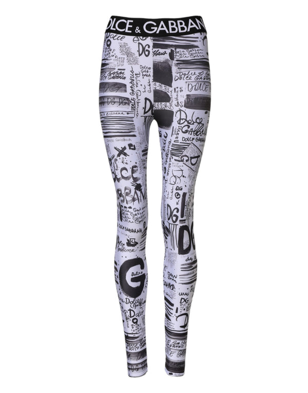Dolce & Gabbana White Graphic HighWaist Skinny Leggings Pants