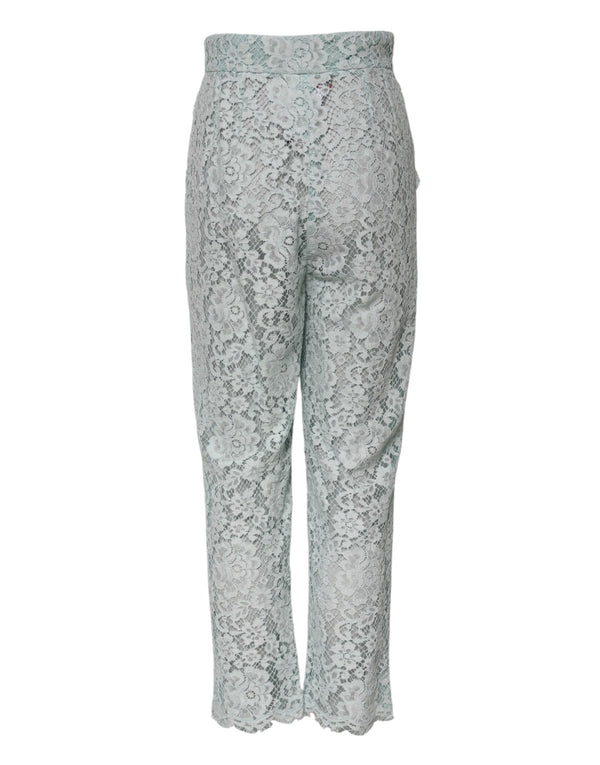 Dolce & Gabbana Mint Green Cotton Floral Lace Trousers Pants