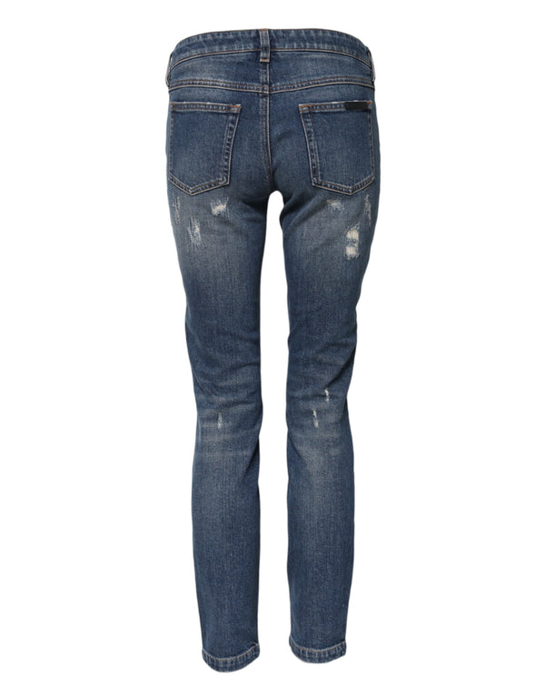 Dolce & Gabbana Blue Play Card Embroidery Skinny Denim Jeans