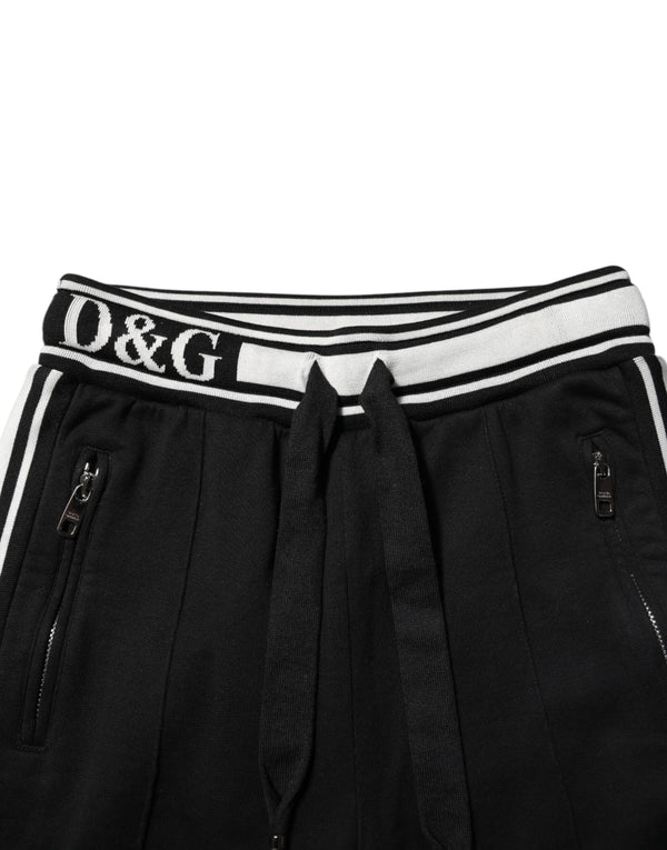 Dolce & Gabbana Black Cotton Jogger Logo Waist Pants