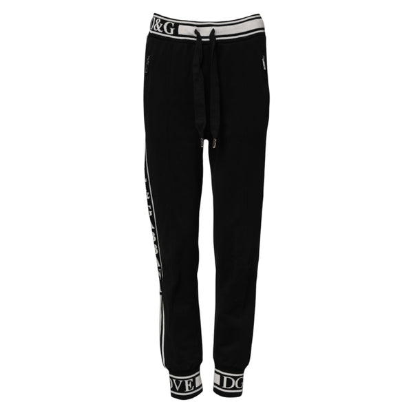 Dolce & Gabbana Black Cotton Jogger Logo Waist Pants