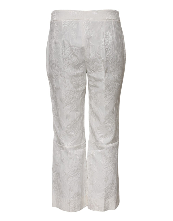 Dolce & Gabbana White Cotton Floral Jacquard Pants