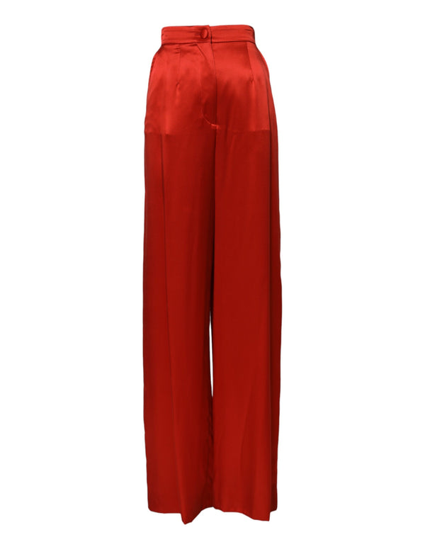 Dolce & Gabbana Red Satin High Waist Wide Leg Pants