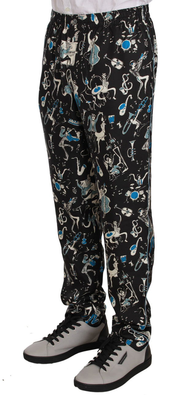 Dolce &amp; Gabbana Black Musical Instrument Sleepwear Pants