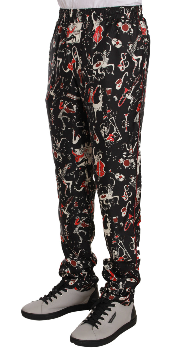 Dolce &amp; Gabbana Red Musical Instrument Print Sleepwear Pants