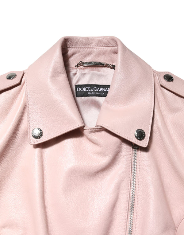 Dolce & Gabbana Light Pink Collar Leather Women Biker Jacket
