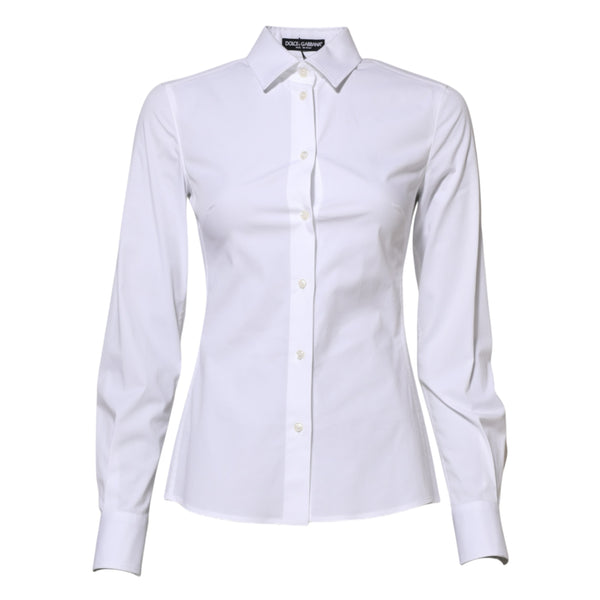 Dolce & Gabbana White Cotton Long Sleeves Collared Shirt Top